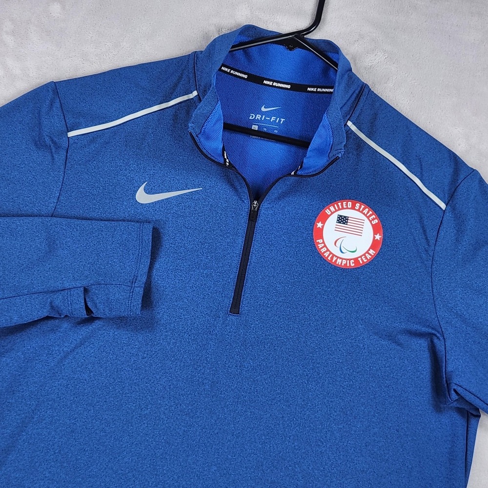 Nike United States Paralympic Team Shirt Mens XL Blue Running Dri Fit 1/4 Zip